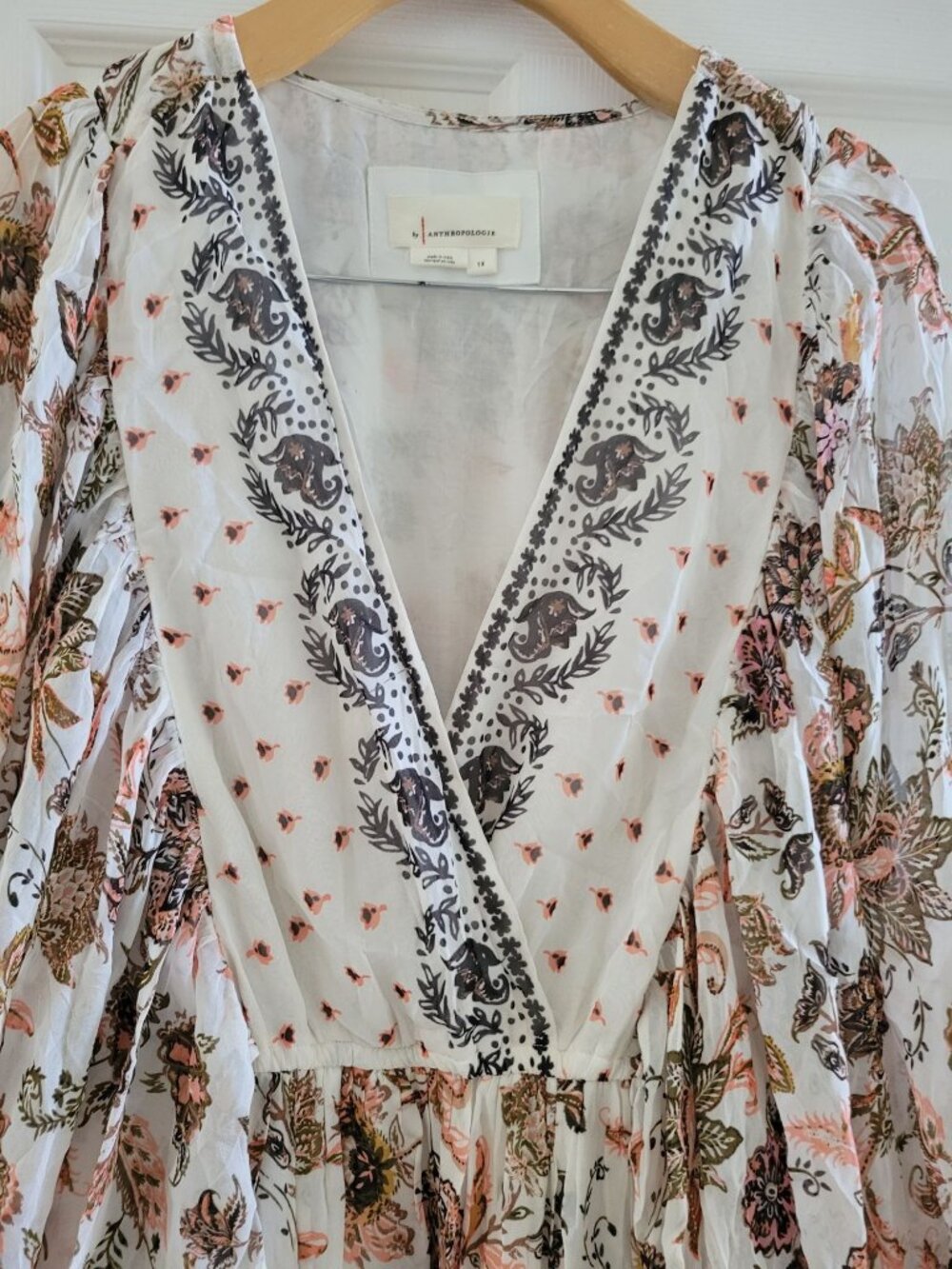 Anthropologie Paisley Floral Maxi Dress Plus size 1X Beige boho Cottagecore - Picture 3 of 8
